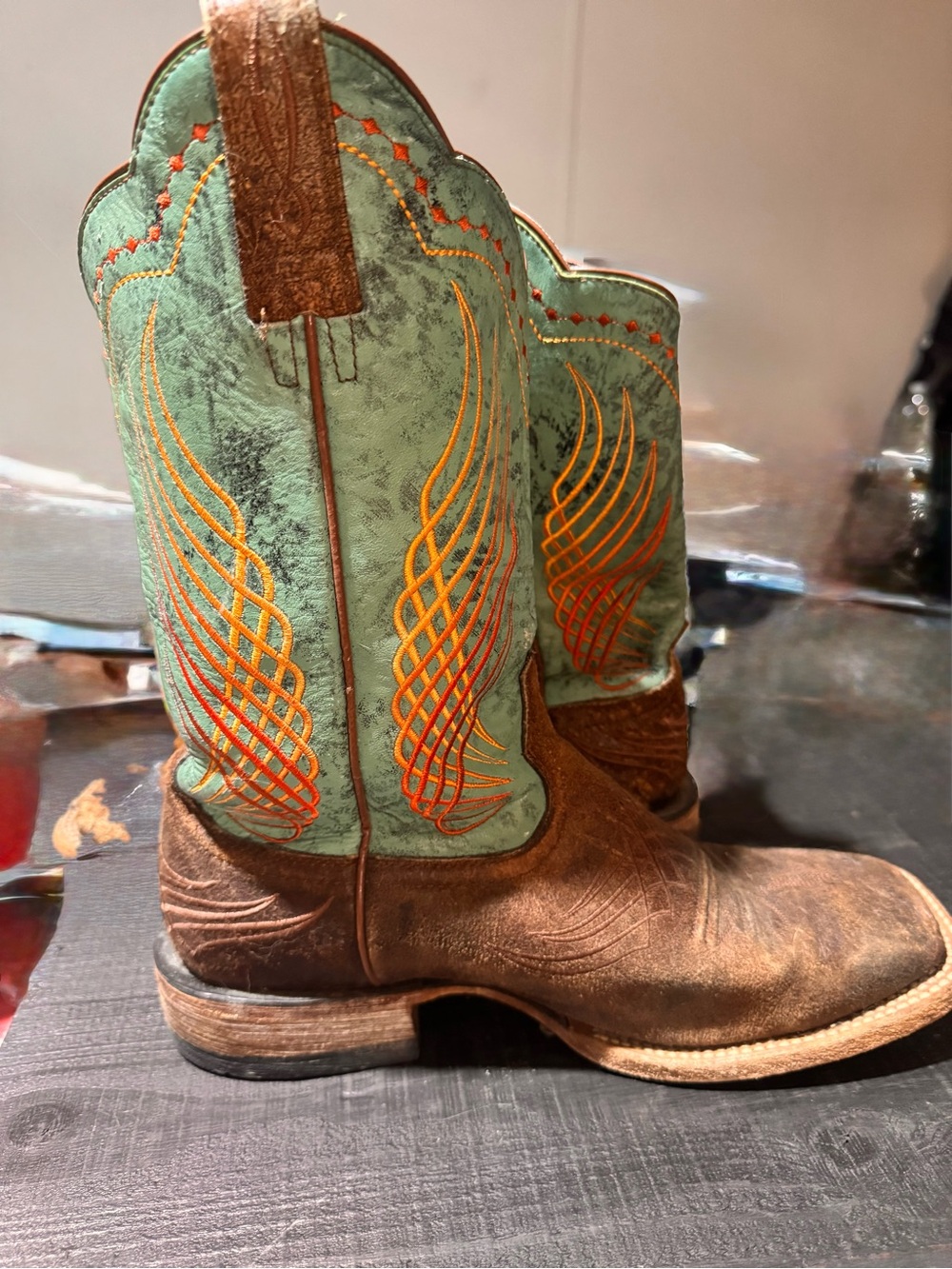 Ariat Western Embroidered Aqua & Brown Cowboy Boots
